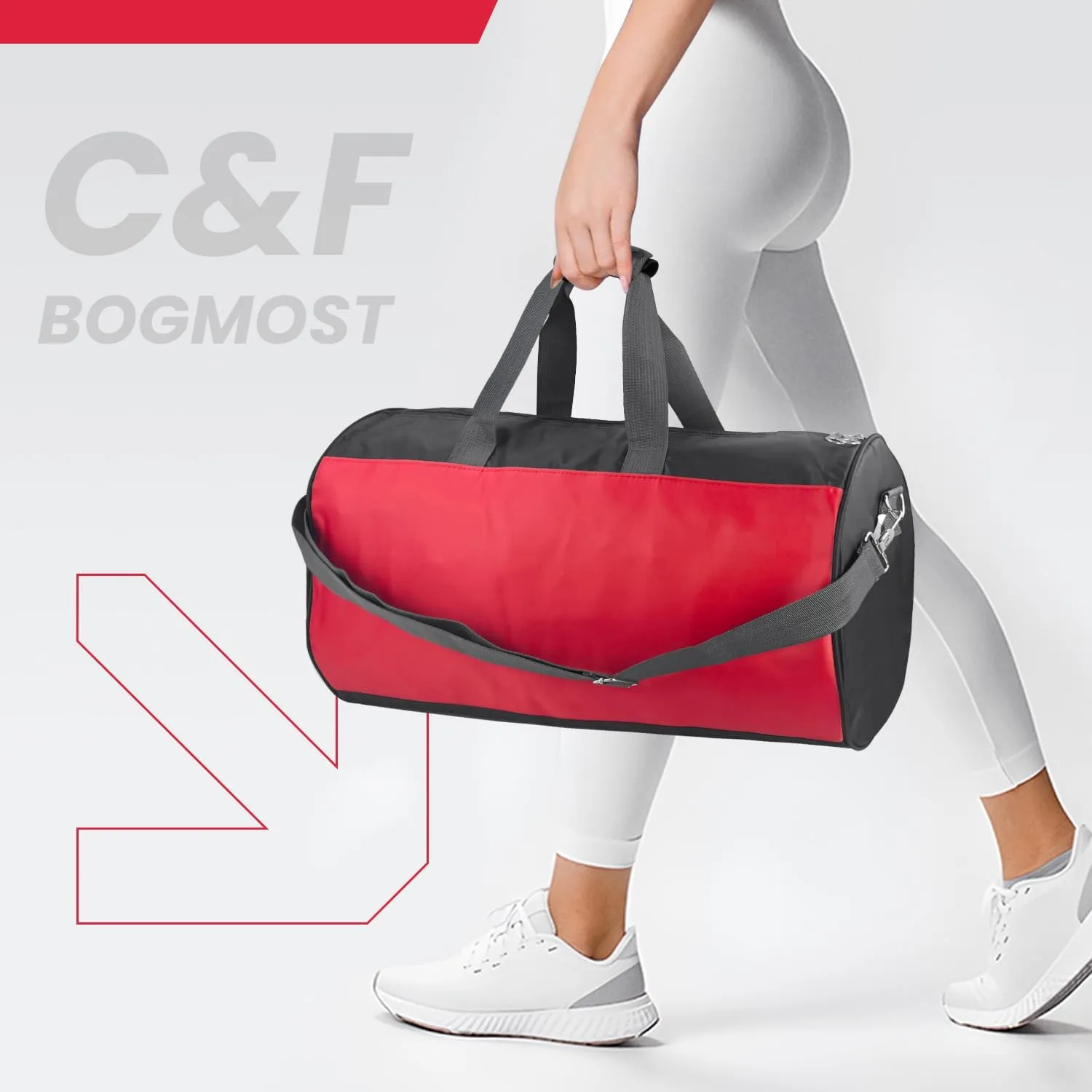 C&F BOGMOST Red Medium Travel Duffel Bag - 17" Foldable Waterproof Gym, Beach, Swim Bag - Polyester Oxford Cloth Sports Bag