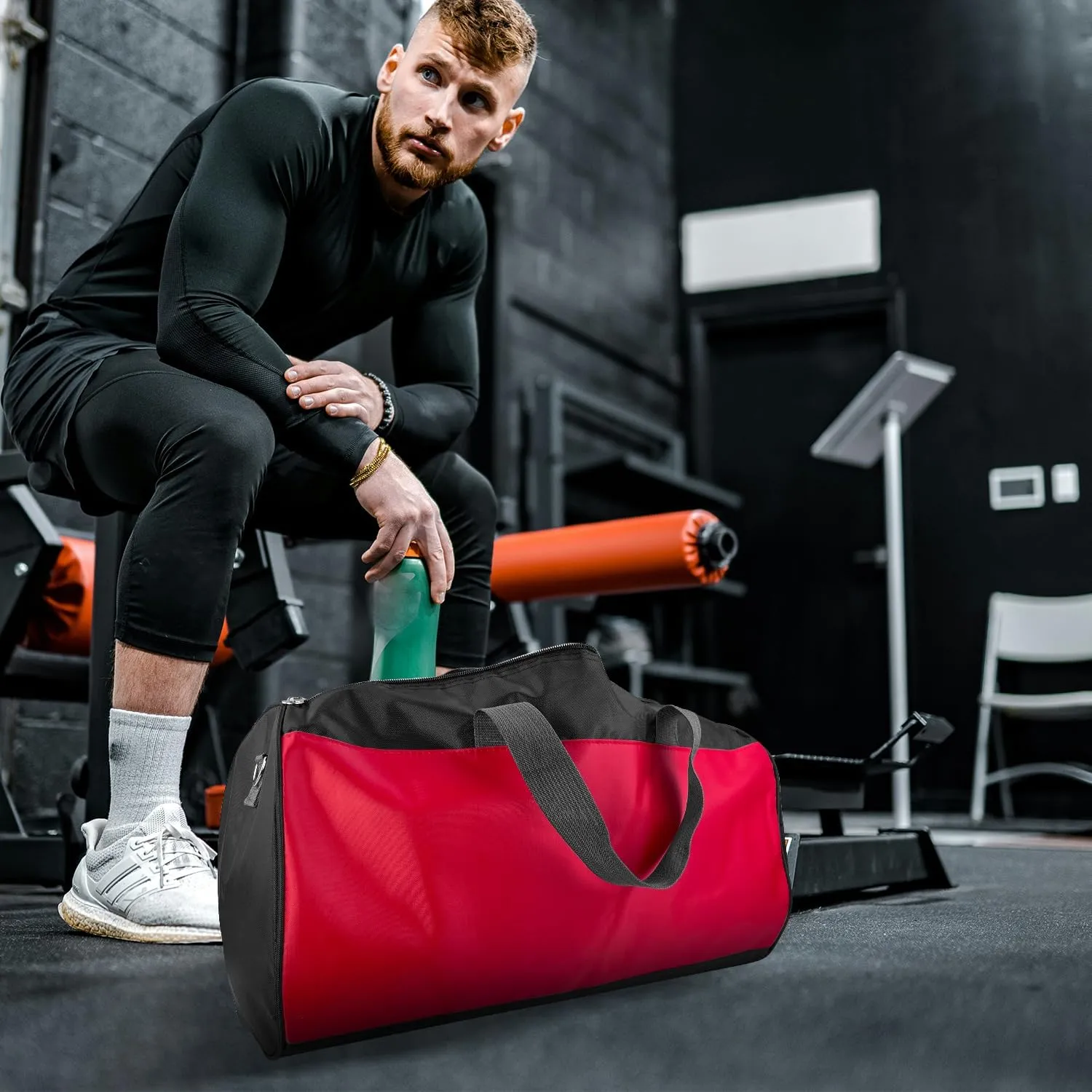 C&F BOGMOST Red Medium Travel Duffel Bag - 17" Foldable Waterproof Gym, Beach, Swim Bag - Polyester Oxford Cloth Sports Bag