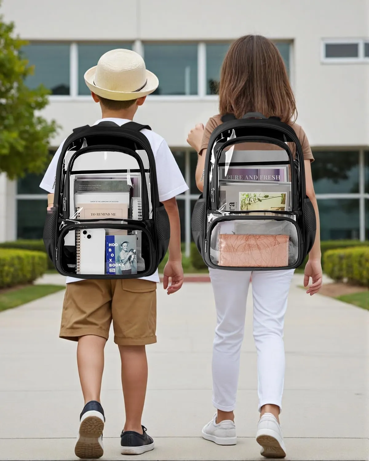 Clear Backpack, Heavy Duty Transparent Bookbag for School, Fabric & PVC Transparent Backpack with Reinforced Strap for Women Men, Capacity Clear Bag for College, Travel, X-Large Black
