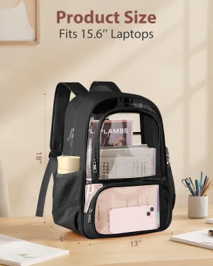 Clear Backpack, Heavy Duty Transparent Bookbag for School, Fabric & PVC Transparent Backpack with Reinforced Strap for Women Men, Capacity Clear Bag for College, Travel, X-Large Black