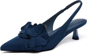 Coutgo Womens Slingback Kitten Heels Flower Closed Pointed Toe Pumps Wedding Party Dress Sandals Shoes