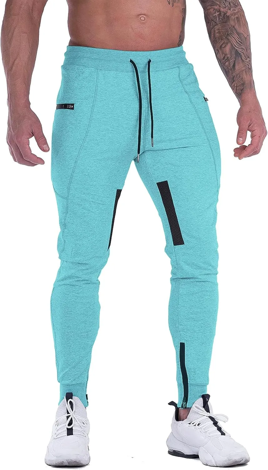 FIRSTGYM Mens Joggers Sweatpants Slim Fit Workout Training Thigh Mesh Gym Jogger Pants with Zipper Pockets