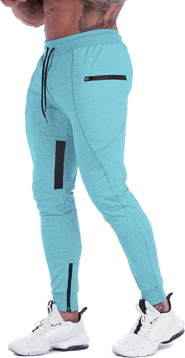 FIRSTGYM Mens Joggers Sweatpants Slim Fit Workout Training Thigh Mesh Gym Jogger Pants with Zipper Pockets