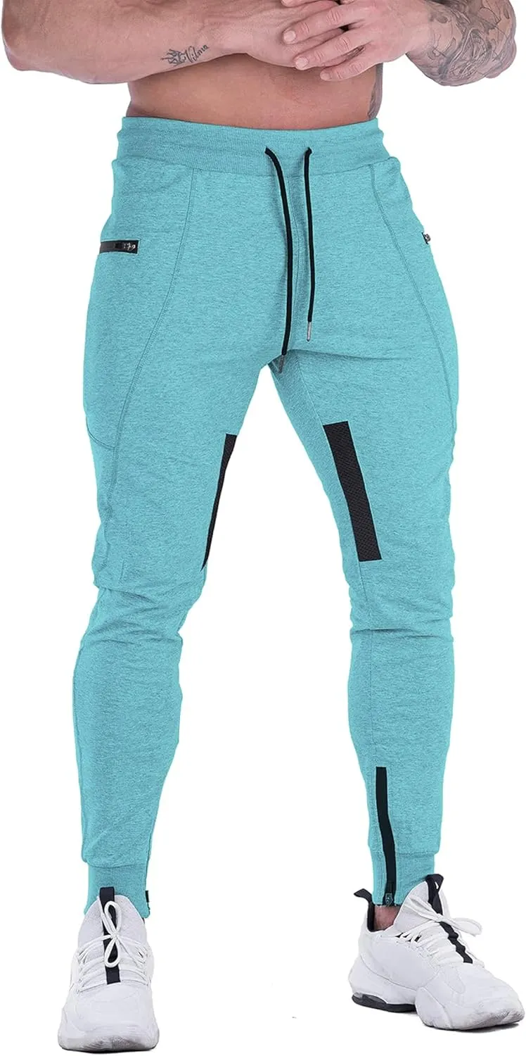 FIRSTGYM Mens Joggers Sweatpants Slim Fit Workout Training Thigh Mesh Gym Jogger Pants with Zipper Pockets