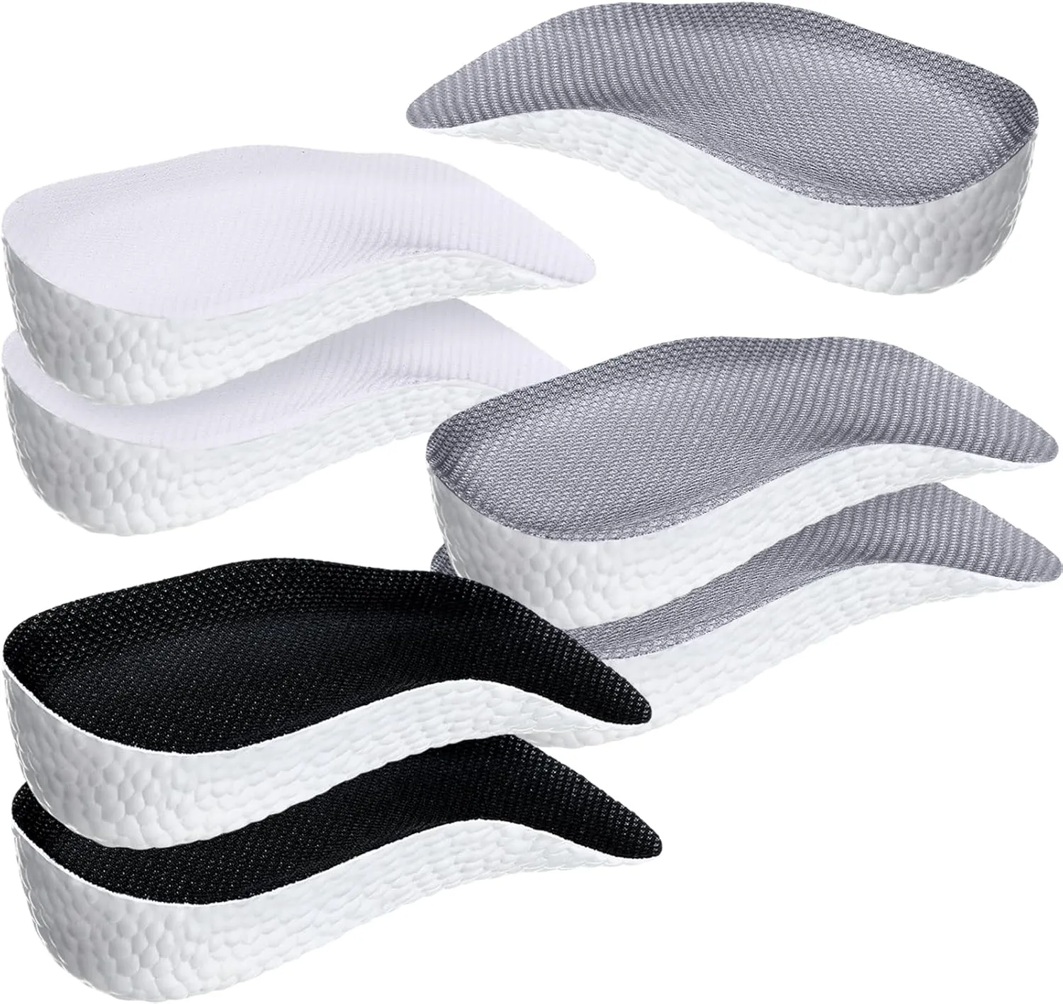 Geyoga 3 Pairs Orthopedic High Pads Arch Support Insoles 1.4 Inch Height Boosting Insoles High Pads for Men, Women, Height Boosters (Black White Gray)