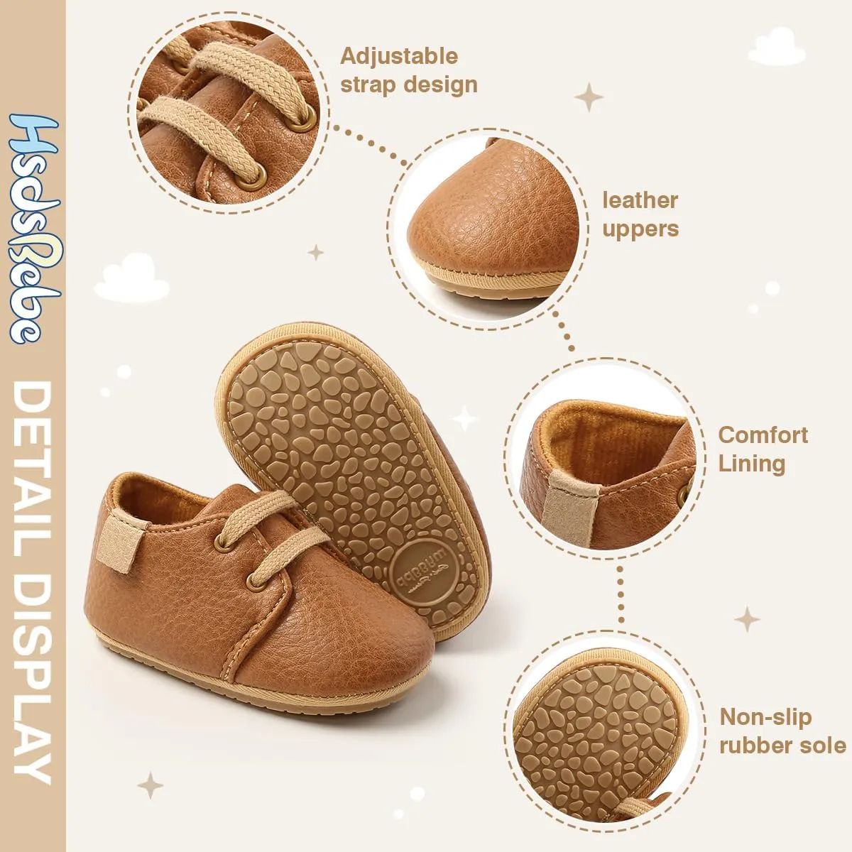 HsdsBebe Baby Boys Girls Oxford Shoes PU Leather Soft Rubber Sole Sneakers Anti-Slip Toddler Ankle Boots Infant Walking Shoes Moccasins