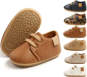 HsdsBebe Baby Boys Girls Oxford Shoes PU Leather Soft Rubber Sole Sneakers Anti-Slip Toddler Ankle Boots Infant Walking Shoes Moccasins