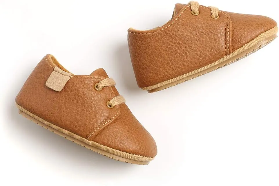 HsdsBebe Baby Boys Girls Oxford Shoes PU Leather Soft Rubber Sole Sneakers Anti-Slip Toddler Ankle Boots Infant Walking Shoes Moccasins