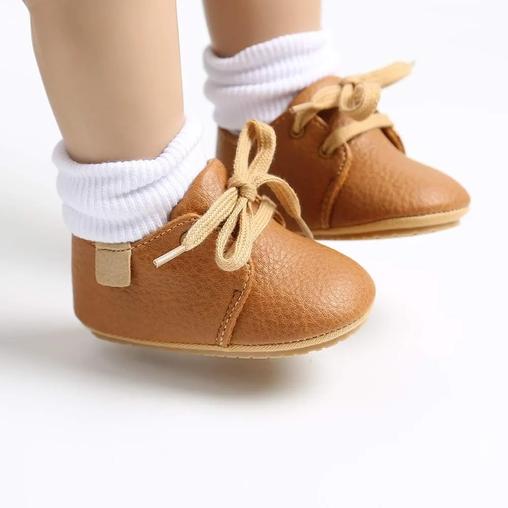 HsdsBebe Baby Boys Girls Oxford Shoes PU Leather Soft Rubber Sole Sneakers Anti-Slip Toddler Ankle Boots Infant Walking Shoes Moccasins
