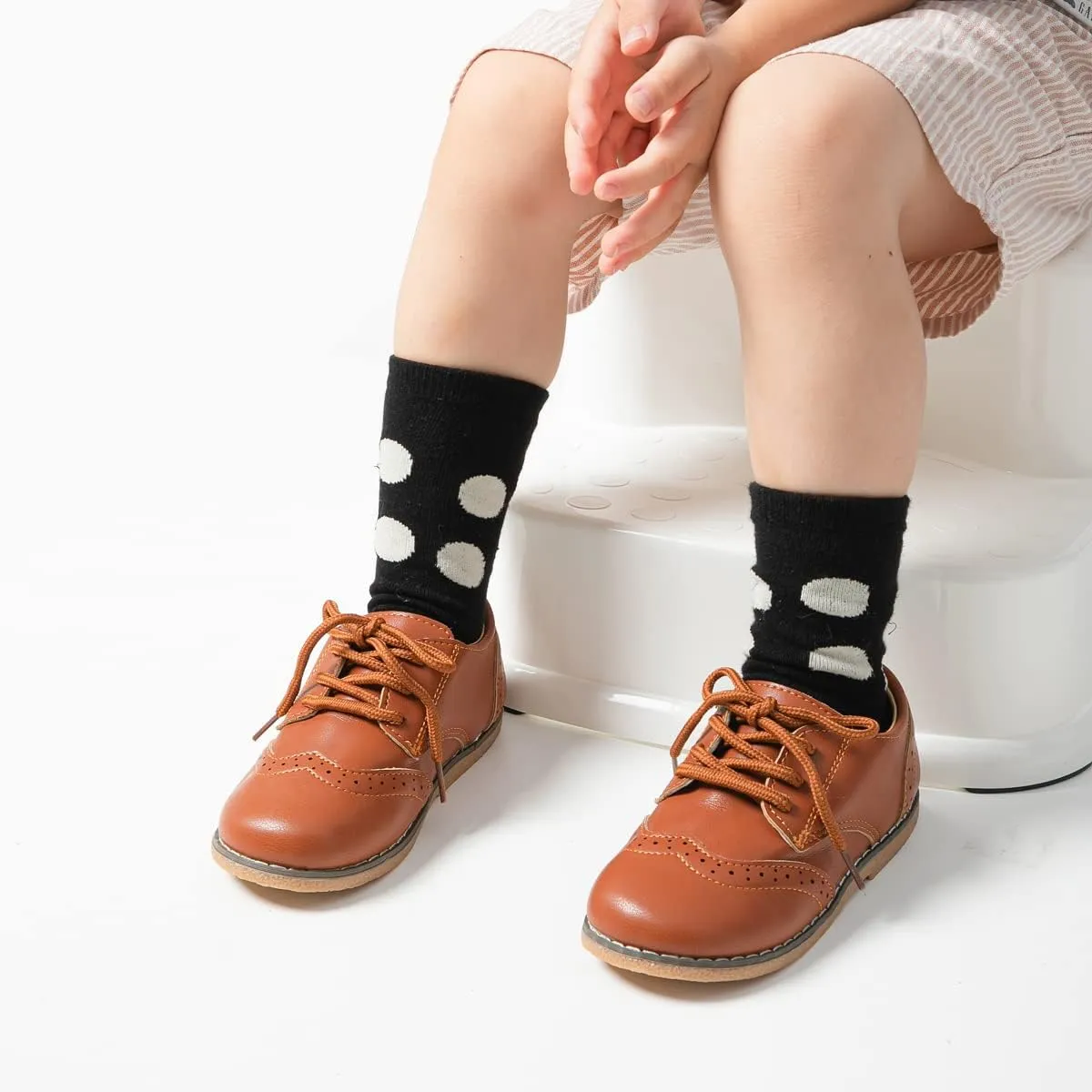 KIDSUN Toddler Boys Girls Dress Shoes Comfort Lace-Up Oxford School Uniform Shoes Loafer Flats (Toddler/Little Kid) E-Black