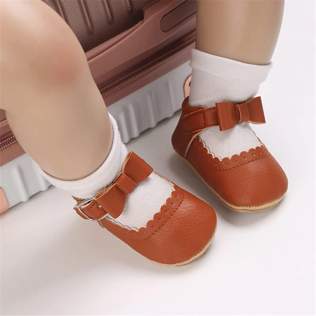 LAFEGEN Baby Girl Shoes Non Slip Soft Sole PU Leather Infant Toddler Mary Jane Flats First Walker Crib Dress Oxford Shoes 3-18 Months