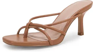 LAICIGO Women??s Square Open Toe Flip Flops Stiletto Heels Strappy Thong Slide on Slingback Mules Sandals