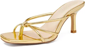 LAICIGO Women??s Square Open Toe Flip Flops Stiletto Heels Strappy Thong Slide on Slingback Mules Sandals