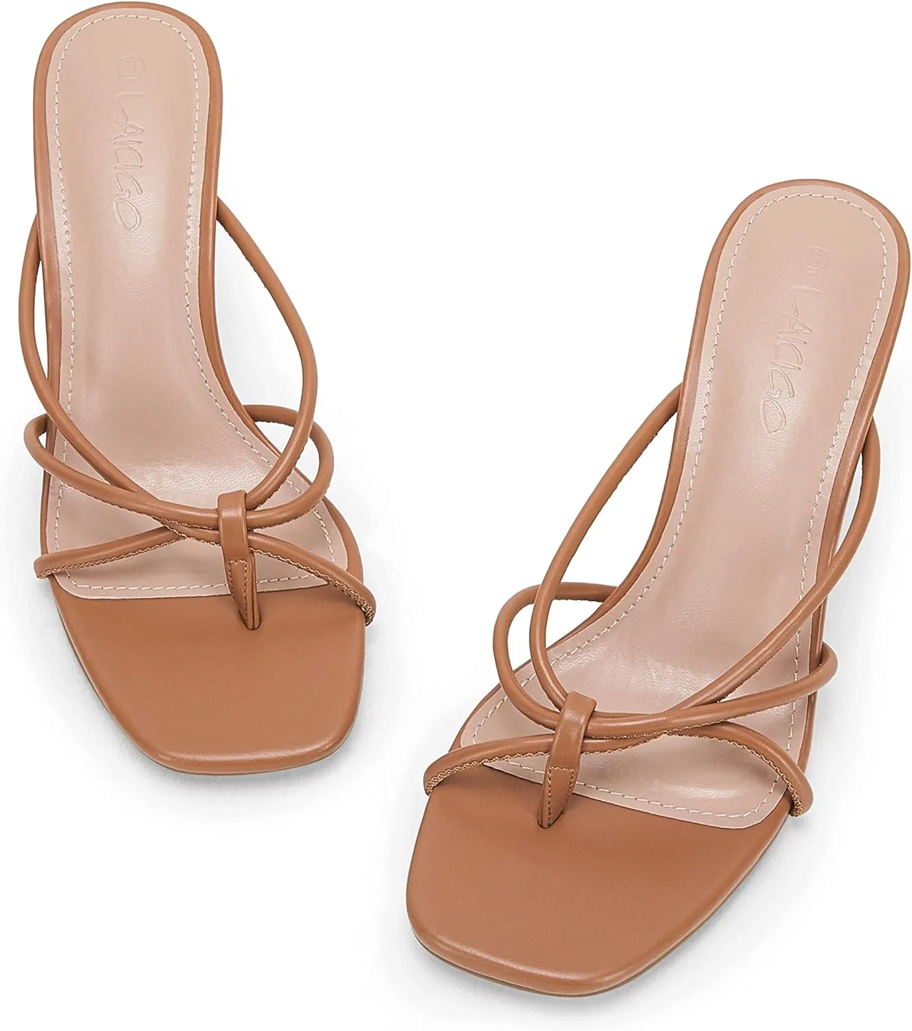 LAICIGO Women??s Square Open Toe Flip Flops Stiletto Heels Strappy Thong Slide on Slingback Mules Sandals
