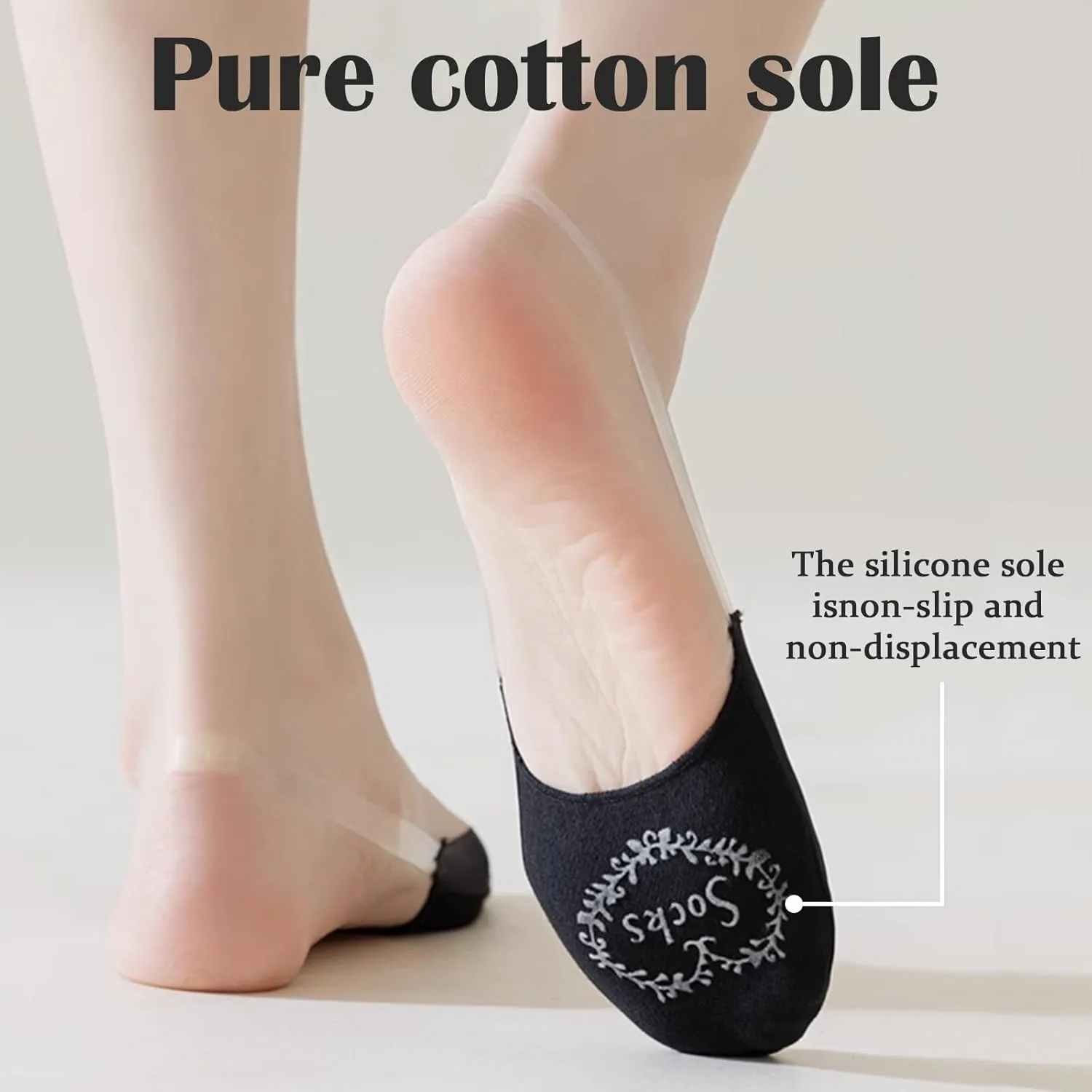 No Show Socks with Invisible Sling Back Womens, 6 Pairs Low Cut Half Toe Topper Socks with Non-Slip Straps for Heels