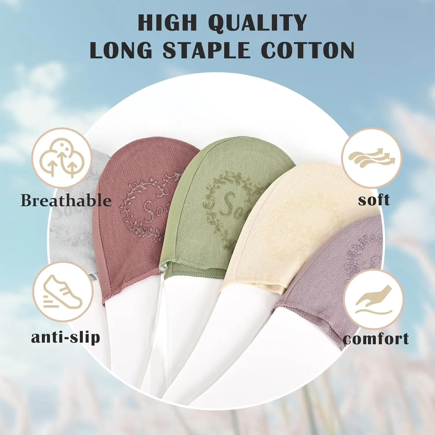No Show Socks with Invisible Sling Back Womens, 6 Pairs Low Cut Half Toe Topper Socks with Non-Slip Straps for Heels