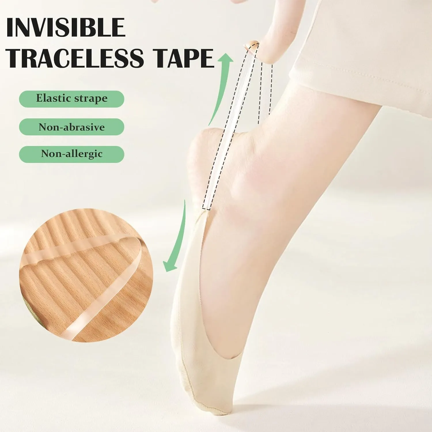 No Show Socks with Invisible Sling Back Womens, 6 Pairs Low Cut Half Toe Topper Socks with Non-Slip Straps for Heels
