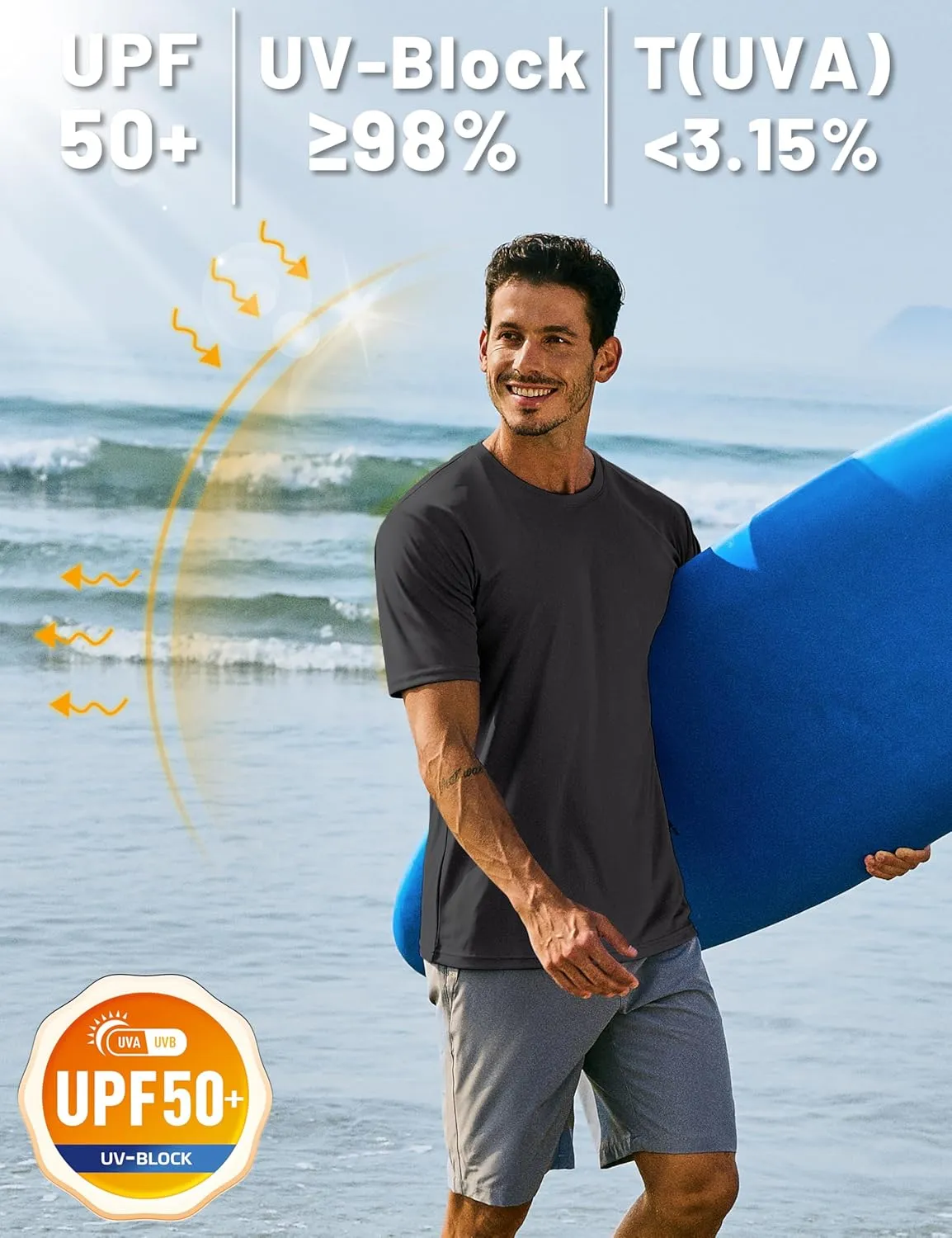 TACVASEN Swim Shirts for Men Rash Guard SPF Short Sleeve Sun T-Shirt UPF 50 Quick Dry Lightweight Fishing Water Shirt