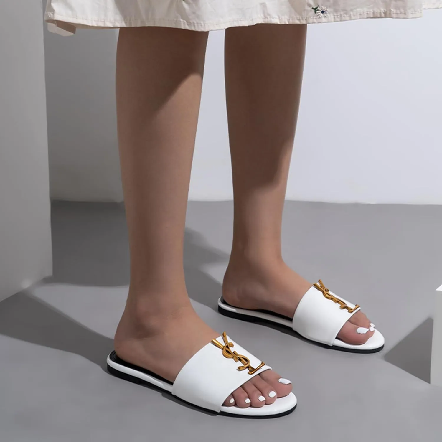 Women's Slip On Flat Sandals Summer Comfortable Open Toe Leather Sandals